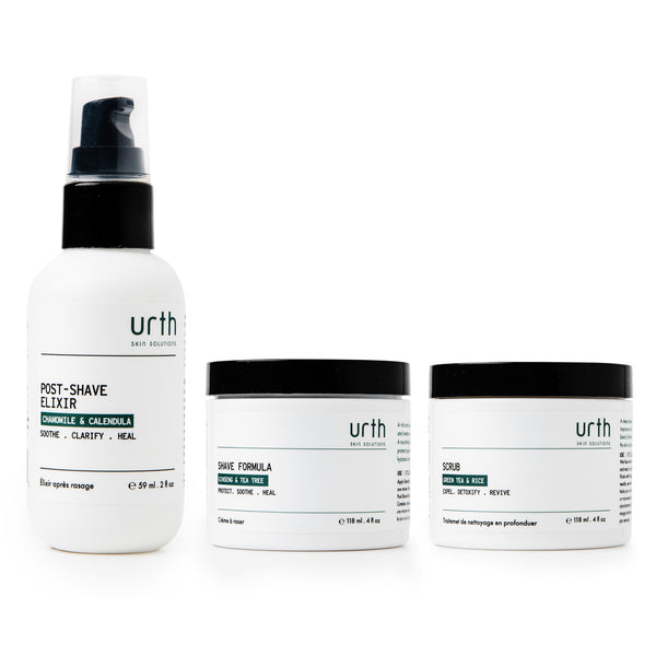 urth's men's shaving kit with best men's aftershave, best men's face scrub, best men's shaving cream  for ingrown hairs and razor bumps