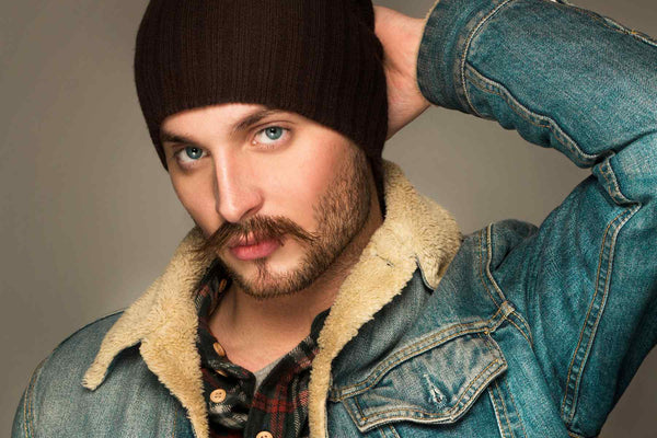 handsome man with mustache wearing beanie