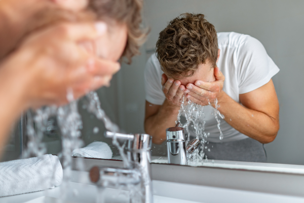 man cleansing with urth men's face wash