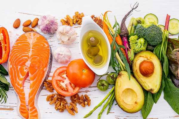 nutritious foods including fish and vegetables for skin health, urth